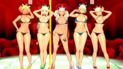 ann_takamaki atlus bikini blonde_hair cat_ears_hairband collar corrupted corruption dyed_hair kasumi_yoshizawa leopard_print looking_at_viewer lordem makoto_niijima mind_break mind_control persona persona_5 sakura_futaba shadow_(persona) shadow_self_(persona) strip_club stripper_pole sumire_yoshizawa swimsuit tan_body tan_skin tanned yellow_eyes