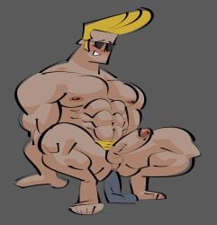 balls bara blush boner dildo dildo_in_ass dildo_sitting dildoeing erection johnny_bravo johnny_bravo_(series) male male_only muscles muscular nude penis posduroo solo solo_male sunglasses