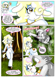 anthro bell blush bovid breasts canid canine canis caprine collar comic detailed_background domestic_sheep duo eromania female forest genitals interspecies male mammal nipples nude outside parent predator/prey pussy sheep tree vanja wolf