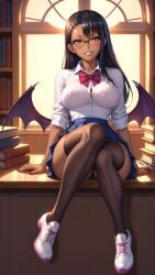 ai_generated big_breasts breasts cute dark_skin demon_wings desk evening glasses hand_behind_back hayase_nagatoro large_breasts legs_together librarian library light-skinned_female miniskirt nails please_don&#039;t_bully_me,_nagatoro school school_uniform schoolgirl seduction seductive seductive_body seductive_gaze seductive_look seductive_mouth seductive_pose seductive_smile shiny_clothes shiny_hair shiny_skin shoes sitting skirt sky4maleja tail thick_thighs thighhighs tight_clothes tight_clothing window wings