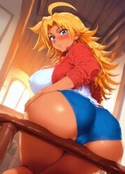 ai_generated ass ass_focus big_breasts breasts energy_kyouka!! gigantic_breasts girl hi_res high_resolution highres hollowbeak huge_breasts kyouka_shiraishi pantyshot tagme tan_body tanned