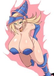 areolae arms_behind_back big_breasts blonde_hair blush boots closed_mouth collar curvy dark_magician_girl duel_monster flying fringe gloves green_eyes hand_on_ass huge_breasts konami large_breasts light_skin looking_at_viewer magician magician_hat palaeblue pasties seductive seductive_smile semi_nude smile thick_thighs voluptuous yu-gi-oh! yu-gi-oh!_duel_links yu-gi-oh!_duel_monsters yu-gi-oh!_master_duel