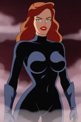 andrea_beaumont arms batman:_mask_of_the_phantasm batman_(series) big_breasts blue_eyes breasts brown_hair clothed dc_comics dcuaom fantasyai female female_only lips lipstick long_hair looking_at_viewer slender_body slender_waist teeth