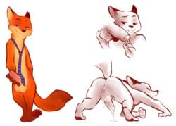 all_fours anthro backsack balls canine cum cum_drip cum_in_ass cum_inside cum_on_face disney dripping erection foreskin fox fur gay genital_piercing green_eyes humanoid_penis male male_only mammal nick_wilde nude orange_fur pawpads penis penis_piercing perineum piercing simple_background solo tagme tohfu tongue tongue_out uncut white_background yaoi zootopia