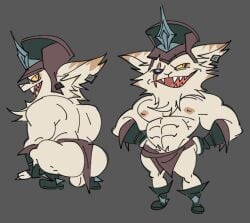 anthro ass balls bara barazoku furry kled league_of_legends loincloth male male_only muscles muscular penis posduroo solo solo_male yordle