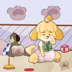 abdl animal_crossing baby_face brother_and_sister clean_diaper cute cute_face diaper isabelle_(animal_crossing) messy_diaper wet_diaper