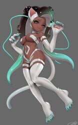 breasts dark-skinned_female darkstalkers felicia_(darkstalkers)_(cosplay) female female_only marina_(splatoon) nintendo pucchi_dayo solo splatoon splatoon_(series) splatoon_2