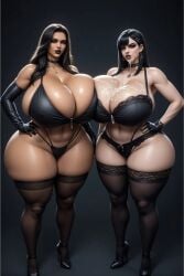 2girls 3d 3d_(artwork) ai_generated ass big_ass big_breasts breasts brown_body brown_skin cum cum_drip cum_on_body cum_on_breasts cum_on_face cumshot curvy_female curvy_figure dark-skinned_female female_focus foreverlife5 gigantic_ass gigantic_breasts goth goth_girl hi_res high_heels huge_breasts light-skinned_female looking_at_viewer nude_female oiled oiled_skin pale-skinned_female solo solo_female tan_body tanned_skin