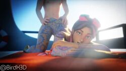 breasts doggy_style jules_(fortnite) pink_hair slapping_butt tagme tattoos video