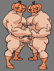 balls bara boner erection halloween jack-o'-lantern male male_only muscles muscular nude penis posduroo pumpkin_head