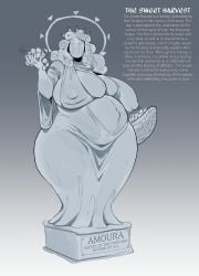 anthro basket belly big_breasts breasts clothing container deity faceless_(species) female fertility_deity food fruit grape halo hi_res huge_breasts lore monster peculiart plant pregnant pregnant_female religion robe sculpture solo statue text thick_thighs