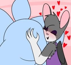 2boys animal_crossing anthro anthro_on_anthro ass big_butt blue_body blue_fur blush bovid butt_grab caprine closed_eyes duo face_in_ass fur gay goat grey_body grey_fur grey_hair hair hand_on_butt heart heart_symbol lagomorph leporid male male/male mammal mr_rottson multicolored_body multicolored_fur nintendo open_mouth pink_inner_ear rabbit rotto_(mrrottson) sherb_(animal_crossing) short_tail smile tail white_body white_fur wings