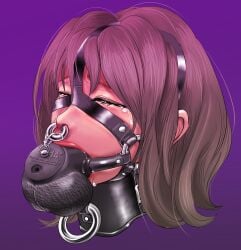 bondage brown_hair collar crying dildo_gag female female_only femsub gag gg63xxx harness_gag nose_piercing nose_ring piercing posture_collar septum_piercing septum_ring simple_background tears