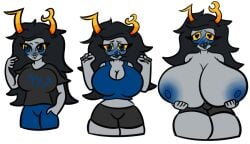 bimbofication blue_lipstick blush breast_expansion heart-shaped_pupils homestuck horns stripping thigh_expansion transformation troll vile_eyes vriska_serket