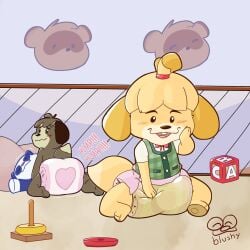 abdl animal_crossing baby_face brother_and_sister clean_diaper cute cute_face diaper digby_(animal_crossing) isabelle_(animal_crossing) messy_diaper wet_diaper