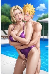 ai_generated couple creampie demo003 embarrassed_female from_behind_position naruto older_female one-piece_swimsuit poolside tsunade uzumaki_naruto younger_male