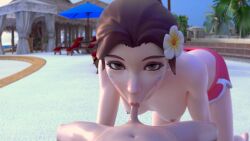 3d age_difference beach breasts d.va flower_in_hair nipples older_woman_and_younger_boy overwatch public public_sex shorts size_difference small_penis tiny_penis younger_male