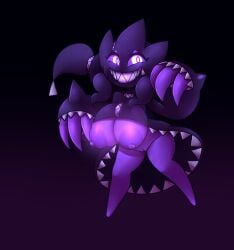 2018 absurd_res areola big_areola big_nipples breasts claws digital_media_(artwork) elfdrago female generation_6_pokemon genitals glowing glowing_breasts glowing_eyes hi_res huge_areola huge_nipples humanoid mega_banette mega_evolution nintendo nipples pokemon pokemon_(species) puffy_areola puffy_nipples purple_body purple_eyes purple_skin pussy short_stack smile solo zipper