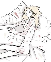 1girls bed bed_sheet bedding bedroom blonde_female blonde_hair blonde_hair_female blood blood_on_arm blood_on_leg blood_splatter blood_stain class_of_'09 doodle emily_(class_of_'09) female female_focus female_only malnourished npdd pale-skinned_female pale_skin ribs self_harm self_harm_scars skinny skinny_female skinny_girl small_breasts spine transparent_background underweight