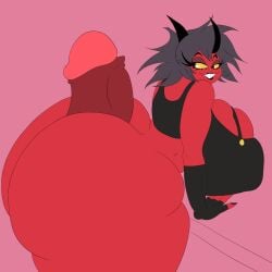 1girl1boy ass ass_job big_ass big_breasts big_cock breasts butt_job devil_girl hellaverse helluva_boss horns large_ass large_breasts large_cock lewdape millie_(helluva_boss) red_skin