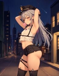 1girls ai_generated ass big_ass big_butt curvy flat_chest hi_res hololive hololive_advent hololive_english hololive_grand_theft_auto huge_ass huge_butt koseki_bijou lavender_hair mogumachine police_uniform policewoman short_shorts slutty_outfit solo thick_thighs thigh_strap thighhighs thighs virtual_youtuber