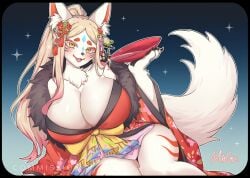 2023 breasts digital_media_(artwork) female female_only fox fox_ears fox_girl fur furry furry_female furry_only magu_mm_0824 tagme white_fur