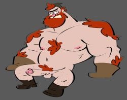 balls bara beard body_hair boner erection facial_hair gravity_falls male male_only manly_dan muscles muscular nude penis posduroo sitting solo solo_male