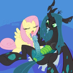 2015 changeling equine erection feral fluttershy_(mlp) friendship_is_magic furry futa_on_futa futanari imminent_oral imminent_sex intersex mammal my_little_pony pegasus penis queen_chrysalis_(mlp) r!p wings