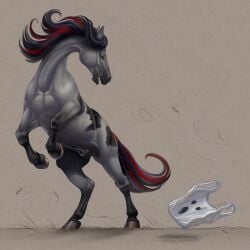 1:1 beesa equid equine hi_res horse male mammal on_hind_legs plastic_bag quadruped scared solo tail