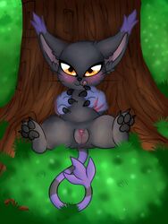 alternate_color blackgatomon blacktailmon blush clitoris clothing digimon feline female gloves licking licking_lips manticore_(artist) outside pussy reclinign reclining spread_legs spreading thick_thighs tongue tongue_out tree