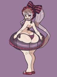 ass big_ass bikini female floatie hat looking_back overlord_(maruyama) sandals shalltear_bloodfallen smiling swisschocoart vampire
