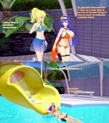 fire_emblem fire_emblem_echoes:_shadows_of_valentia fire_emblem:_path_of_radiance fire_emblem:_radiant_dawn fire_emblem_heroes nintendo clair_(fire_emblem) mia_(fire_emblem) xavierhuge 2girls bikini purple_hair blonde_hair female pool swimsuit 3d english_text text koikatsu