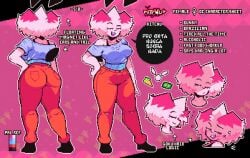 1girls alcoholic ass big_boobs big_thighs brazilian brazilian_female breasts bunny_ears bunny_girl bunny_tail character_sheet ditchu ditchu_(oc) ditchuart_(sfw) drunk drunk_bubble english_text fast_food_employee female female_only huge_ass oc original_character pixel_(artwork) pixel_art pixelated portuguese_text red_pants reference_image tagme thighs_bigger_than_torso