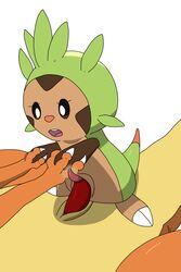 age_difference charizard chespin docking dragon duo hedgehog male mammal nintendo penis plain_background pokemon pokemon_(species) pokemon_xy sfbwd size_difference yaoi