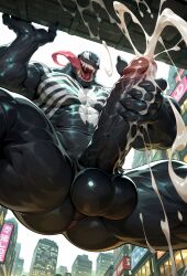1boy ai_generated bara barazoku chubby cum drvlar gay male male_focus male_only marvel marvel_comics marvel_rivals monster muscular muscular_male penis smug solo venom venom_(marvel) venom_(marvel_rivals) yaoi