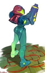 1female 1girls 2022 arm_cannon armor armored armored_female armored_samus ass ass_focus butt_focus digital_media_(artwork) female female_focus female_human female_only green_visor helmet helmet_with_visor linesharkart looking_at_viewer metroid metroid_dread nintendo rear samus_aran small_butt solo solo_female solo_focus video_game_character visor visor_helmet weapon
