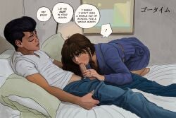 1boy 1girls after_school anime bed bedroom bedroom_scene big_cock big_dick big_penis black-haired_male black_hair blowjob brown-haired_female brown_eyes brown_hair clothed cock cock_in_mouth commando couple couple_(romantic) delinquent dick dick_in_mouth dick_sucking dirty_talk eyes_wide_open fanart fellatio fingernails gotaimu gripping_cock gripping_penis jeans jeans_down keiko_yukimura lips lips_on_penis lipstick_on_penis manga oral oral_sex painted_nails pants_down penis penis_in_mouth pompadour romance romantic school_uniform schoolgirl schoolgirl_uniform self_upload sex sex_talk sneaky sneaky_sex thick_cock thick_penis unzipped_pants yu_yu_hakusho yusuke_urameshi