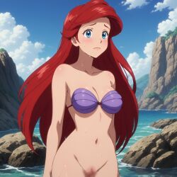 ai_generated ariel ariel_(the_little_mermaid) beach breasts canonical_scene censored censored_pussy disney female nude nude_female pixelated_pussy seashell_bra sexy sexy_body skinny_dipping the_little_mermaid the_little_mermaid_(1989_film) wet_body wet_hair wet_skin