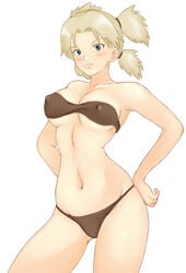 1girls arm armpits arms bandeau bare_legs bare_shoulders bikini blonde_hair blush breasts collarbone erect_nipples female female_only grin hand_on_hip hands_on_hips legs mamo midriff naruto navel neck parted_lips quad_tails rirakukan short_hair simple_background solo standing strapless teeth temari tubetop underboob underwear white_background