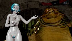 3d big_breasts blue_hair chains insektikor jabba's_palace jabba_the_hutt lucasfilm oc sex_bot slime star_wars