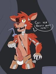 1boy 2015 animal_genitalia animatronic anthro canine canine_penis english_text erection eye_patch five_nights_at_freddy's fox foxy_(fnaf) knot looking_at_viewer machine male male_only mammal mechanical penis precum redfoxsoul redfoxsoul robot solo submissive_pov taker_pov text yellow_eyes