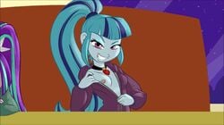 animated aria_blaze breasts equestria_girls flashing friendship_is_magic grin jacket my_little_pony nipples ponut_joe rainbow_rocks sonata_dusk tagme undressing unzipping