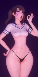 1girls 3d 3d_(artwork) ahe_gao ahegao asian asking_for_sex blowjob_gesture breasts_visible_through_clothing cameltoe crop_top curvy d.va dark_hair eyeshadow kittyyevil lipstick makeup overwatch pigtails ponytails school_uniform schoolgirl standing thong twintails voluptuous wet_clothes