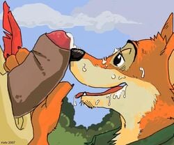 anthro canine cum cum_on_face disney duo erection forest fox fur furry gay keto male male_only mammal oral outdoors penis robin_hood_(character) robin_hood_(disney) thick_penis tree tunic yaoi