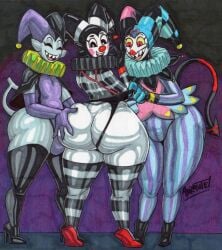 3boys ass big_thighs butt deltarune el_bufón_(parasitedeath) fat_ass fat_thighs femboy feminine_male fizzarolli_(helluva_boss) gay girly heels helluva_boss hourglass_figure jester jevil_(deltarune) male male/male parasitedeath tagme white_body wide_hips wide_thighs