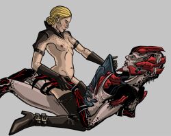 1boy1girl age_difference artist_request blight_(dragon_age) blonde_hair calpernia corypheus cowgirl_position dragon_age dragon_age_inquisition freckles gloves_and_boots_only height_difference looking_at_partner partially_clothed woman