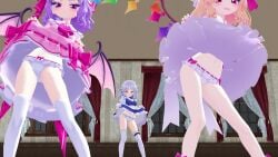 3d 3d_animation 3girls animated blonde_hair blush blushing dancing dress dress_lift flandre_scarlet fully_clothed grey_eyes grey_hair looking_at_viewer maid maid_dress maid_outfit maid_uniform mikumikudance mmd purple_eyes purple_hair red_eyes remilia_scarlet sakuya_izayoi sapphiercity sisters skirt skirt_lift smiling tagme touhou underwear vampire vampire_girl vampire_wings video white_skin white_underwear wings