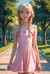 ai_generated blonde_hair crossdressing cum_on_face cute dress femboy walking