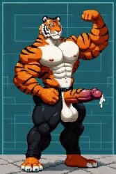 cum flexing muscular_male pixel_art tiger