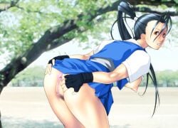 2d arikawa bent_over busty capcom female female_focus hourglass_figure ibuki_(street_fighter) outdoors outside school_uniform schoolgirl street_fighter tagme wide_hips